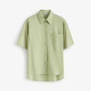 Women's Short-Sleeve Linen Shirt with Chest Pocket, Loose Fit