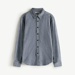 Long-sleeved banana fiber denim shirt. Fitted