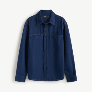 Men's Long-Sleeve Denim Jacket with Gold Stitching, Regular Fit