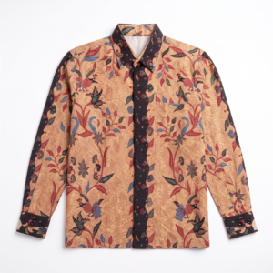 Men's Batik Red Flower Modern Fit Dobby Fabric (PC: 501)