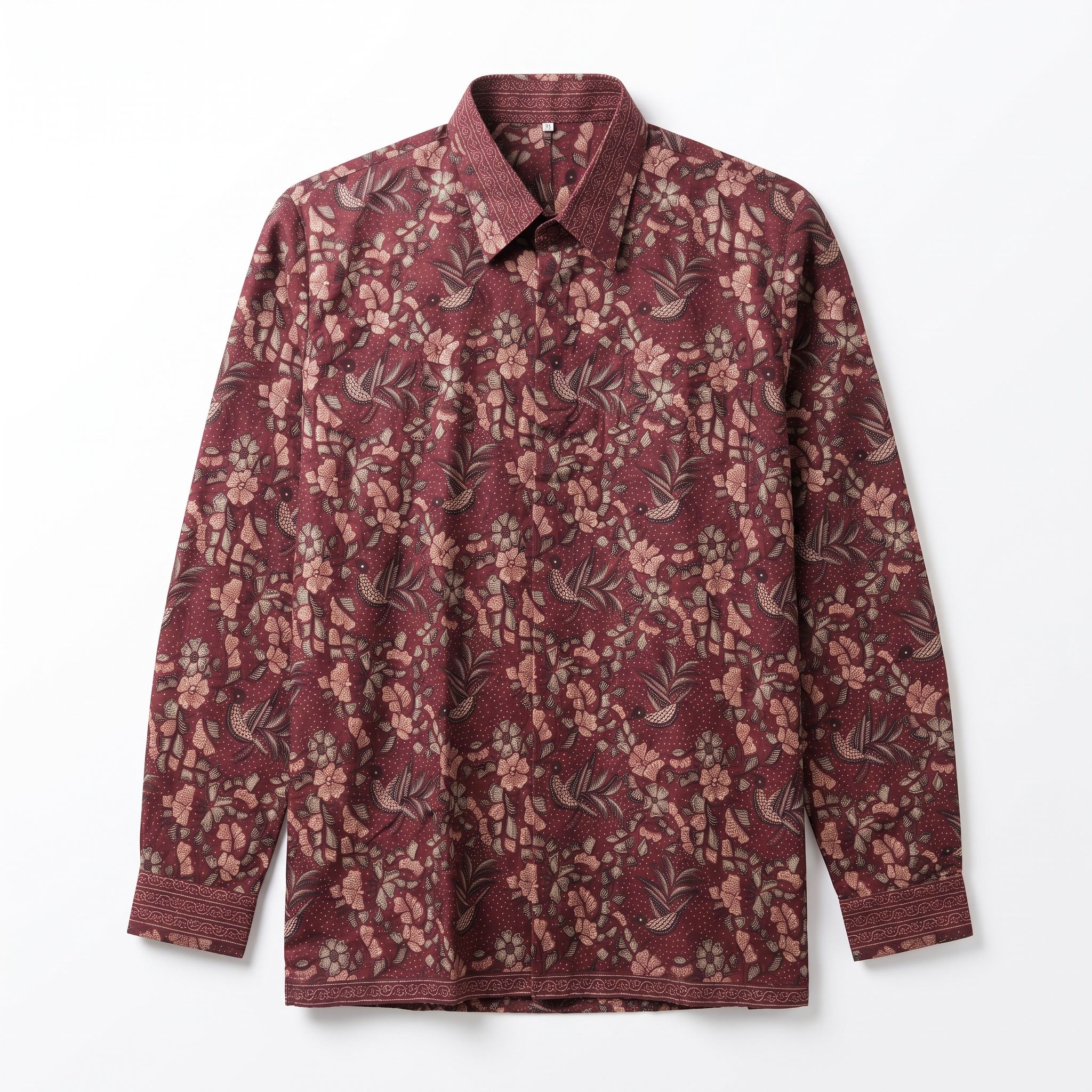 Men's Batik Maroon Flower Modern Fit Cotton Fabric (PC: 504)